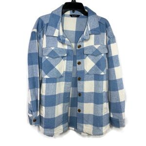 Members Mark Blue and White Plaid Women's Shacket Button Up New Condition